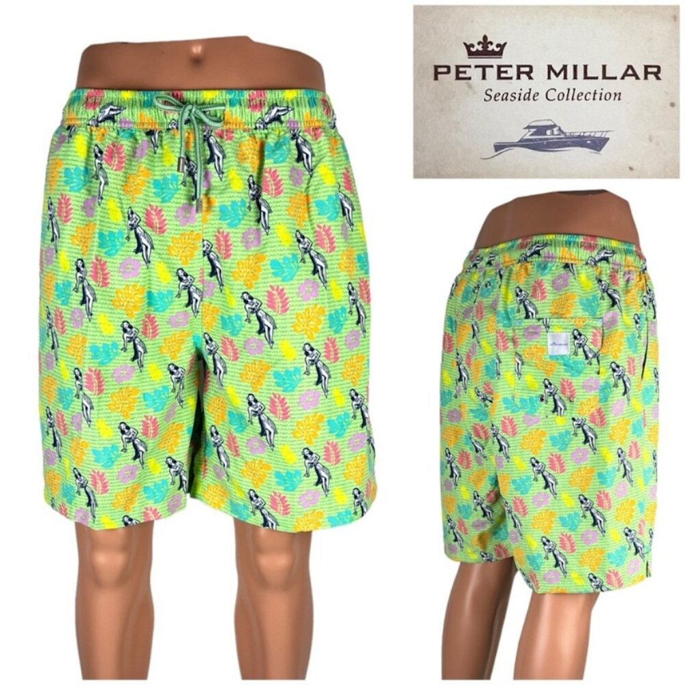 Peter Millar Mens Bathing Suit Shorts Size L NWT Hawaiian Hula Girl Swim